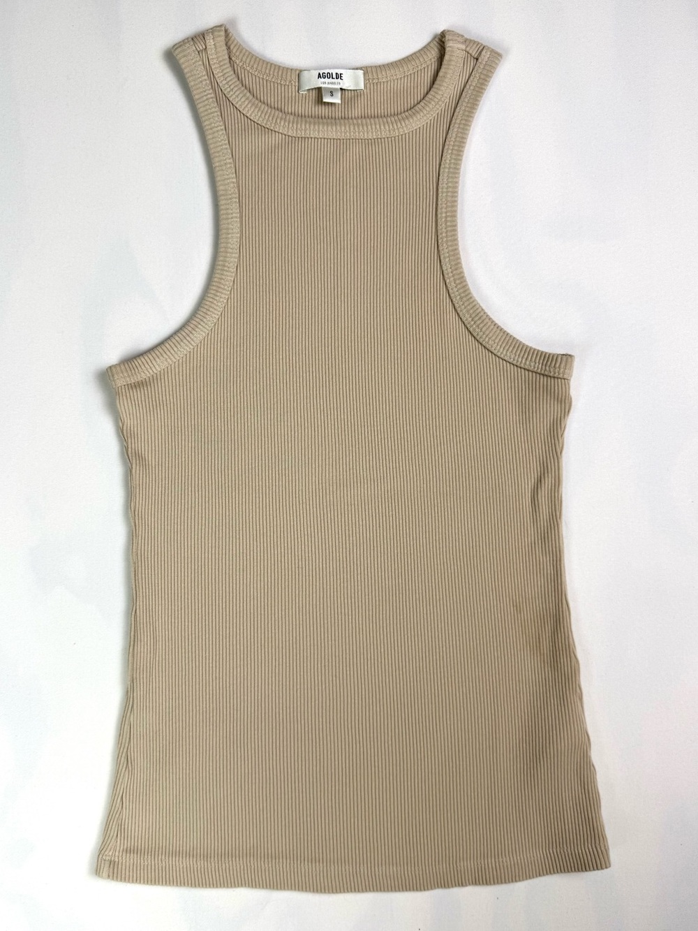 AGOLDE Rib Tank Women's S Latte Beige High Neck Organic Cotton Tencel